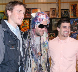 Bam Margera (center) poses with two fans from West Chester University: Brian Whitehead (left) and Mike Dattalo