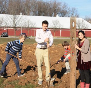 Upland Country Day School students work on their garden on Earth Day.