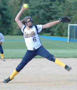 Sophomore Austin Langerhans, seen pitching Monday against Great Valley, is just one of many reasons to be optimistic about the future of the Unionville High School softball team, which managed a .500 record in 2013, despite being one of the youngest teams in the county.