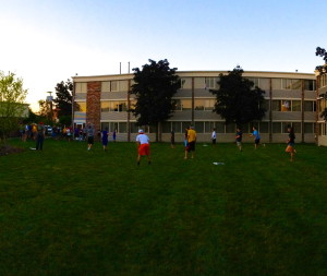 After the World Series ended, players from various teams united for a wiffle ball game in the hotel courtyard, an impromptu outing that eventually attracted about 50 players.