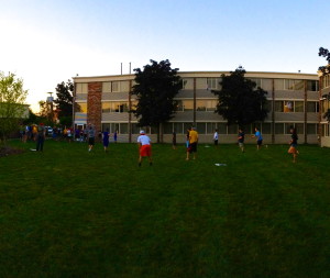 After the World Series ended,  players from various teams united for  a wiffle ball game in the hotel courtyard, an impromptu outing that eventually attracted about 50 players.