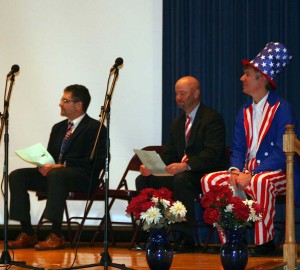 UCFSD staff join students in paying tribute to those who serve our country. Pictured from left to right:  Clif Beaver, Unionville Elementary School Principal; Dr. John Sanville, Superintendent; Ken Batchelor, Assistant to the Superintendent.