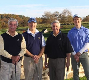 Roger Huggins (from left), Scott Gamble, George Zumbano and Basel Frens from Gawthrop Greenwood, a West Chester-based law firm, enjoy the YMCA of the Brandywine Valley’s Chester County Corporate Golf Championship.