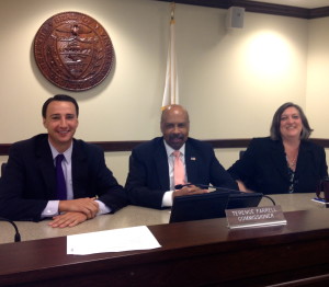 Chester County Commissioners Ryan Costello (from left), Terence Farrell, and Kathi Cozzone unanimously approved a 2014 budget with no tax increase. 
