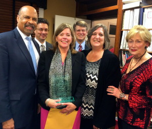 Elizabeth B. Pitts (third from left) is joined by County Commissioner Terence Farrell (from left), CVC Board President Jose Reyes, CVC Board Member Joseph W. Carroll, County Commissioner Kathi Cozzone, and CVC Executive Director Peggy Gusz.