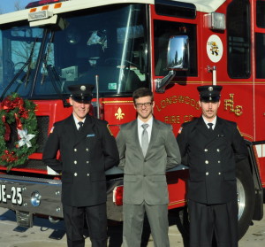 Bas de Vries (from left), Corey Denton and Chuck Simmers are new members of the Longwood Fire Company.