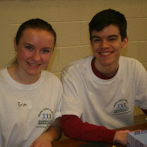 Unionville High School Seniors Patrick Bova and Erin Kutz lend a helping hand at the MLK service initiative at Chadds Ford Elementary School. They were just one of many high school students donating their time on their day off from their studies.