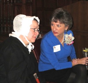 Molly K. Morrison chats with Susannah Brody, playing the role of Rebecca Lukens, at the Eighth Annual Rebecca Lukens Award ceremony in Coatesville.
