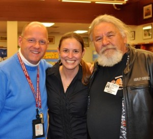 Victoria Wyeth is flanked by Chadds Ford Elementary Principal Mark Ransford (left) and Andy Bell, a friend and model for her grandfather, Andrew Wyeth.