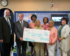 Joe Sherwood (from left), executive director of the Chester County Library System; Sen. Andy Dinniman; Olympia Mitchell of Alpha Kappa Alpha; Shelia Sawyer, first vice president of Alpha Kappa Alpha; Dr. Cerise James, president of Alpha Kappa Alpha; Annabelle Jackson of Alpha Kapp Alpha; and Carol Jerrehian of the Chester County Anti-Human Trafficking Coalition are partnering to fight human trafficking.