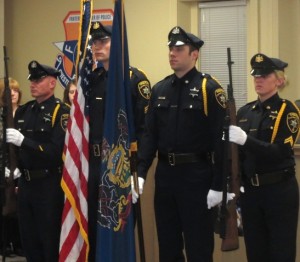 The Chester County Sheriff’s Department Honor Guard stands at attention during the memorial ceremony.