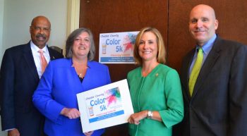 Chester County Commissioners Terence Farrell, Kathi Cozzone and Michelle Kichline, with Chester County District Attorney Tom Hogan.