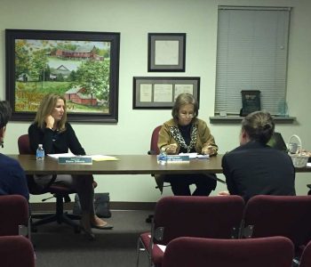 Pocopson Supervisors Elaine DiMonte and Ricki Stumpo discuss the future of the Barnard House during Monday night's Board of Supervisors meeting.