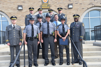 Pictured from left to right bottom row: Major Dante Orlandi, Trooper Stefano Gallina, Master Trooper Patrick Fetterman, Trooper Stefanie Schiavoni, Captain Maurice Tomlinson. Second Row: Trooper Patrick Kilgarif, Harry Sohn Third Row Left to Right: LT Michael Witmer, LT William Donahue, LT James Fisher, LT Richard D’Ambrosio