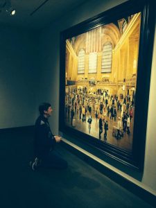 Robert Jackson face to face with painting by Stone Roberts "Grand Central" which will be featured in the museum show.